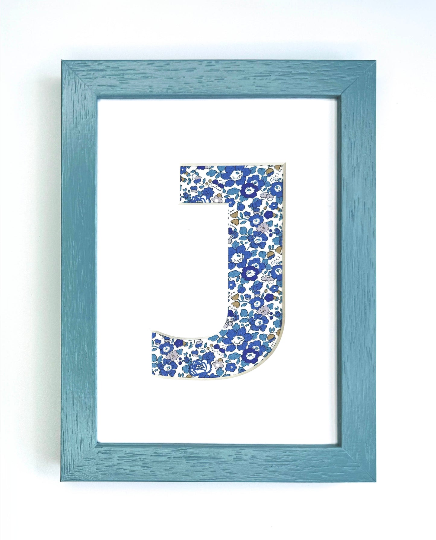 Personalised Blue Liberty Fabric Letter - Framed in a Beautiful Hand Painted Frame