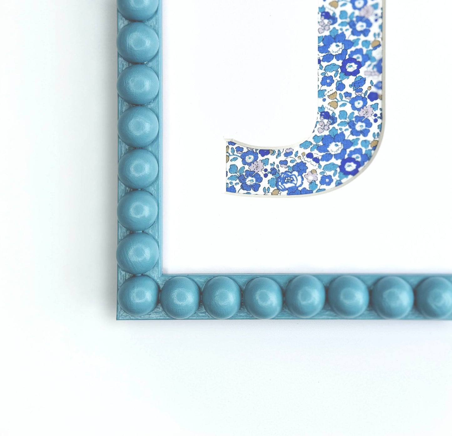 Personalised Blue Liberty Fabric Letter - Framed in a Beautiful Hand Painted Frame