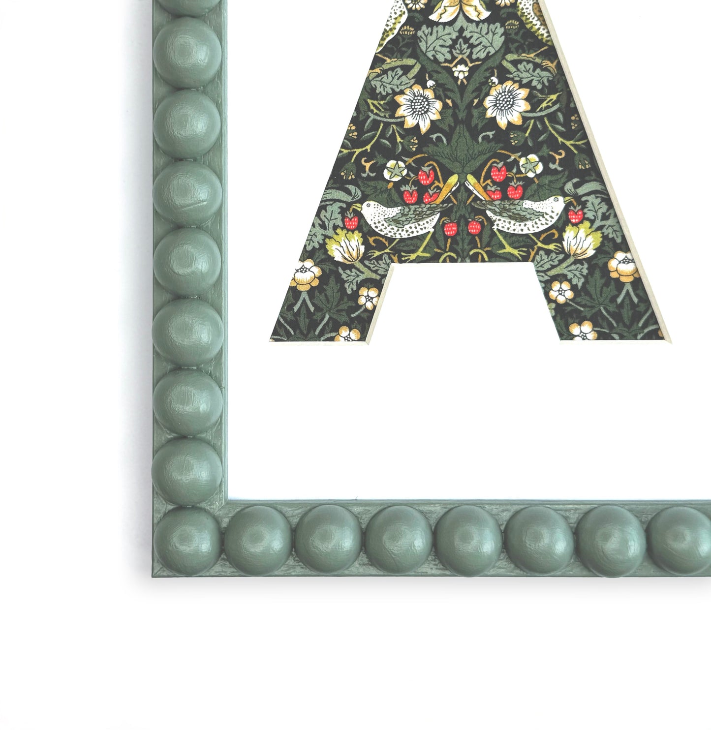 Personalised Green Liberty Fabric Letter - Framed in a Beautiful Hand Painted Frame