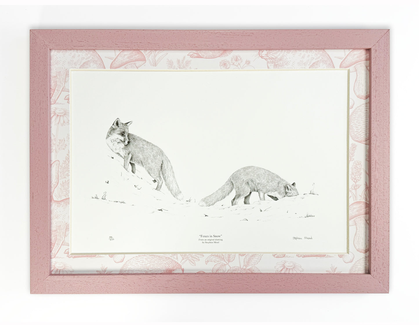 Set of Three Mounted Art Prints with Pink Forest Inspired Mounts & Painted Wood Frame