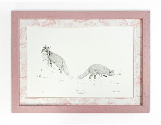 Limited Edition Art Print "Foxes in the Snow" with Beautiful Printed Mount & Painted Wood Frame