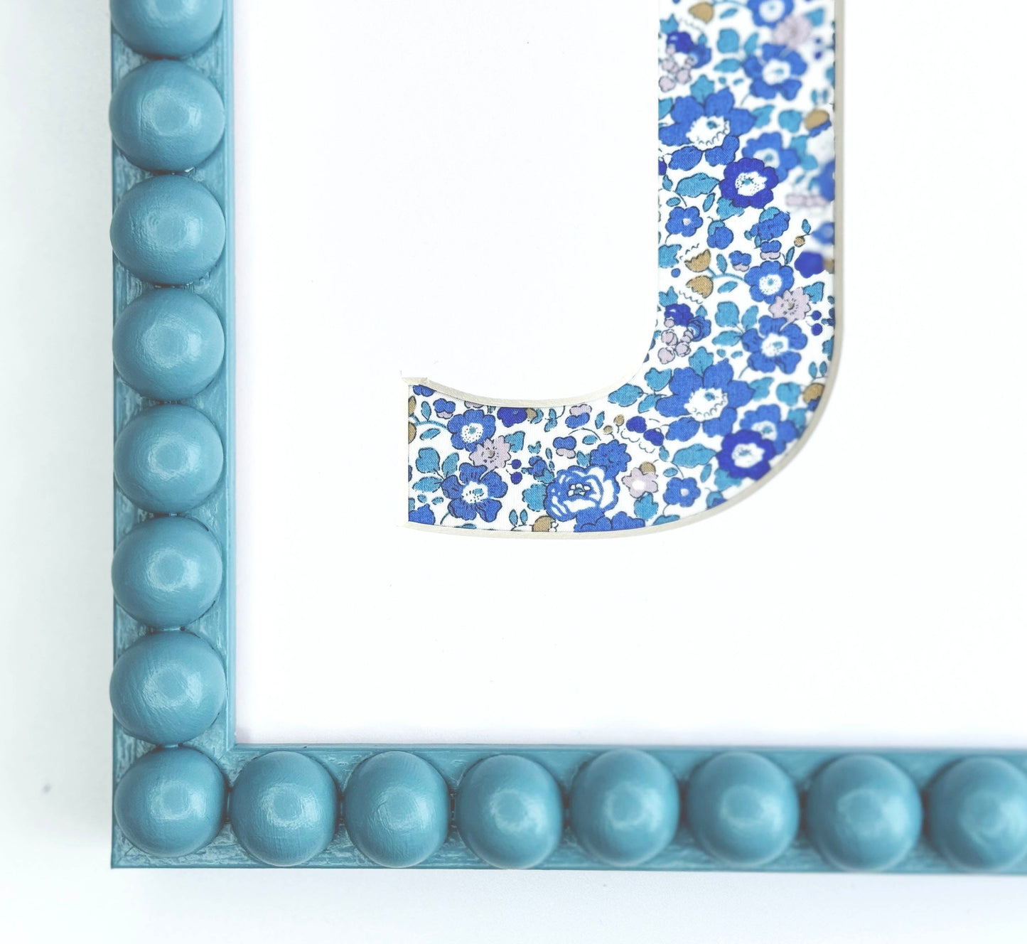 Personalised Blue Bobbin Name Frame with Floral Liberty Fabric