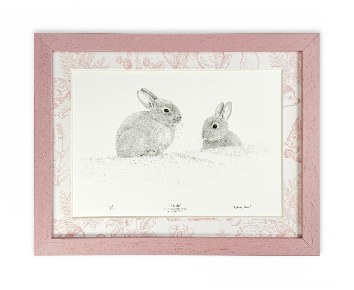 Set of Three Mounted Art Prints with Pink Forest Inspired Mounts & Painted Wood Frame