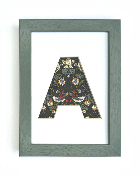 Personalised Green Liberty Fabric Letter - Framed in a Beautiful Hand Painted Frame